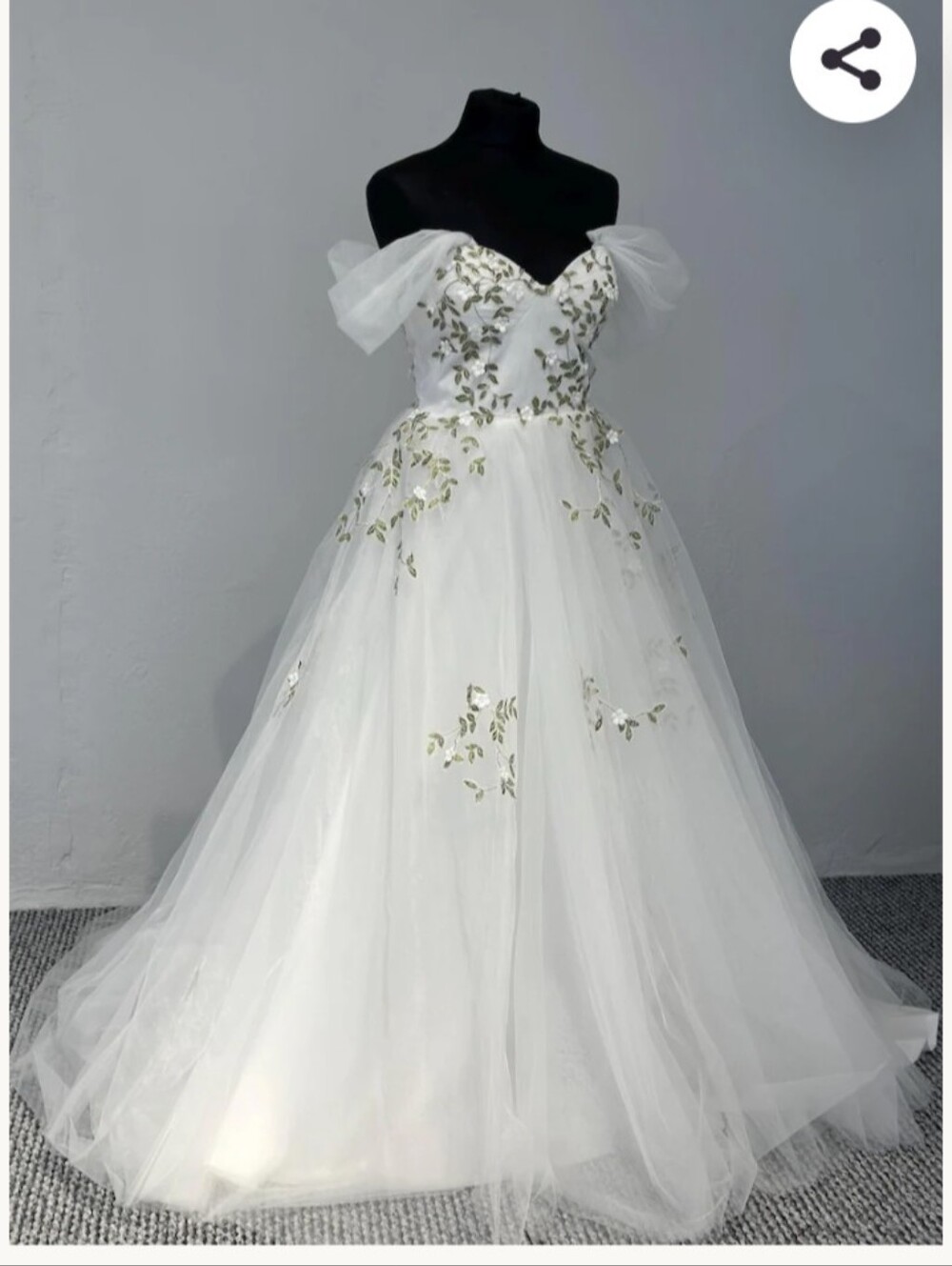 Off-Shoulder Wedding Dress With Hand Sewn Floral Appliqué